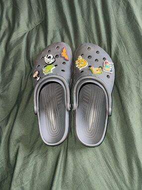 Grey Crocs Classic Clogs Size 9 w/ Jibbitz Charms